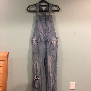 Light Wash Distressed Overalls